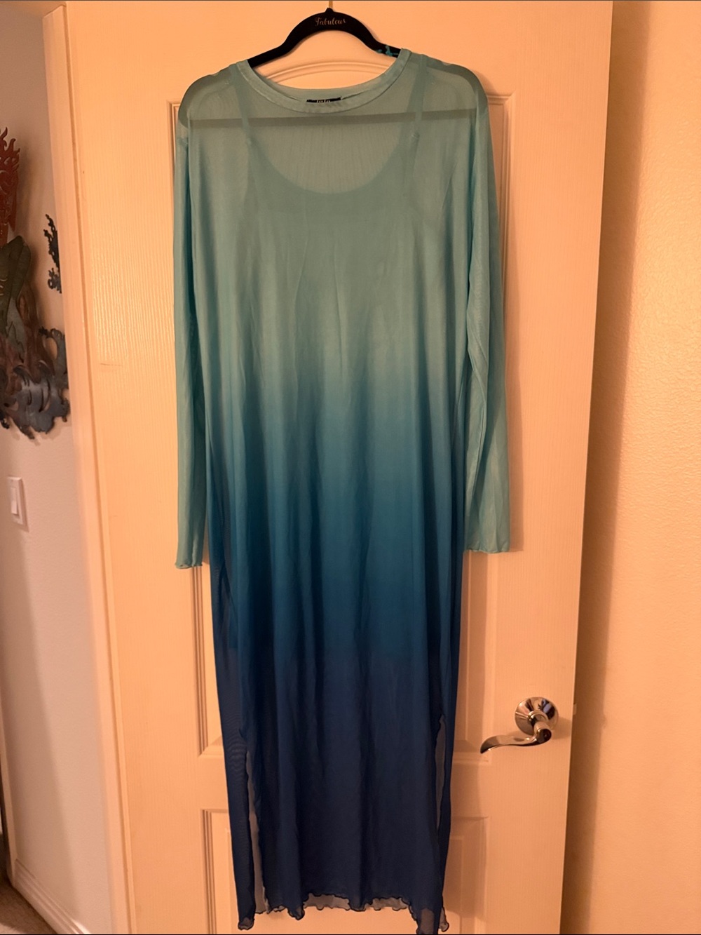 Dressed in LALA Light Blue to Navy Ombre Long Sleeve Maxi Dress